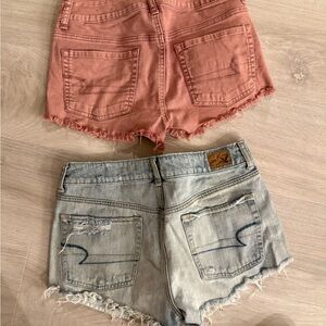 TWO American Eagle Outfitters Pink and Denim Jean Shorts